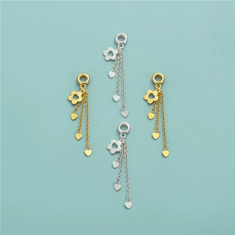 TrustDavis Real 925 Sterling Silver Fashion Tassels Flower Heart Charm Pendant Handmade DIY Accessories Wholesale Jewelry DZ1703