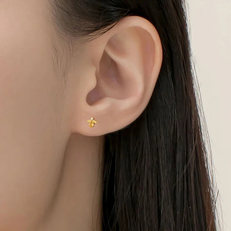 TrustDavis Real 925 Sterling Silver Cute Insect Bee Zircon Stud Earrings For Women Wedding Valentine's Day Jewelry DS4575