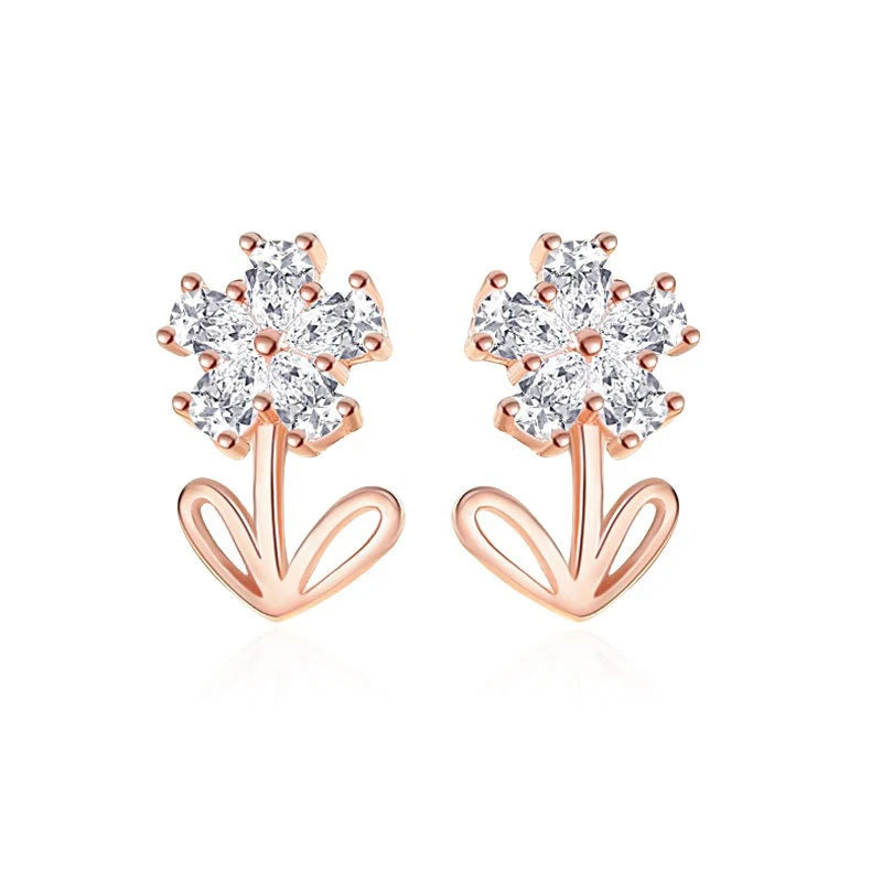 TrustDavis 925 Sterling Silver Women's Fashion Sweet Flower Zirconia Stud Earrings for Women Girls Jewelry Gift DS4294