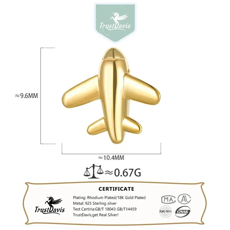 TrustDavis Real 925 Sterling Silver Plane Aircraft Pendant Handmade DIY Necklace Bracelet Accessories Fine 925 Jewelry HY656