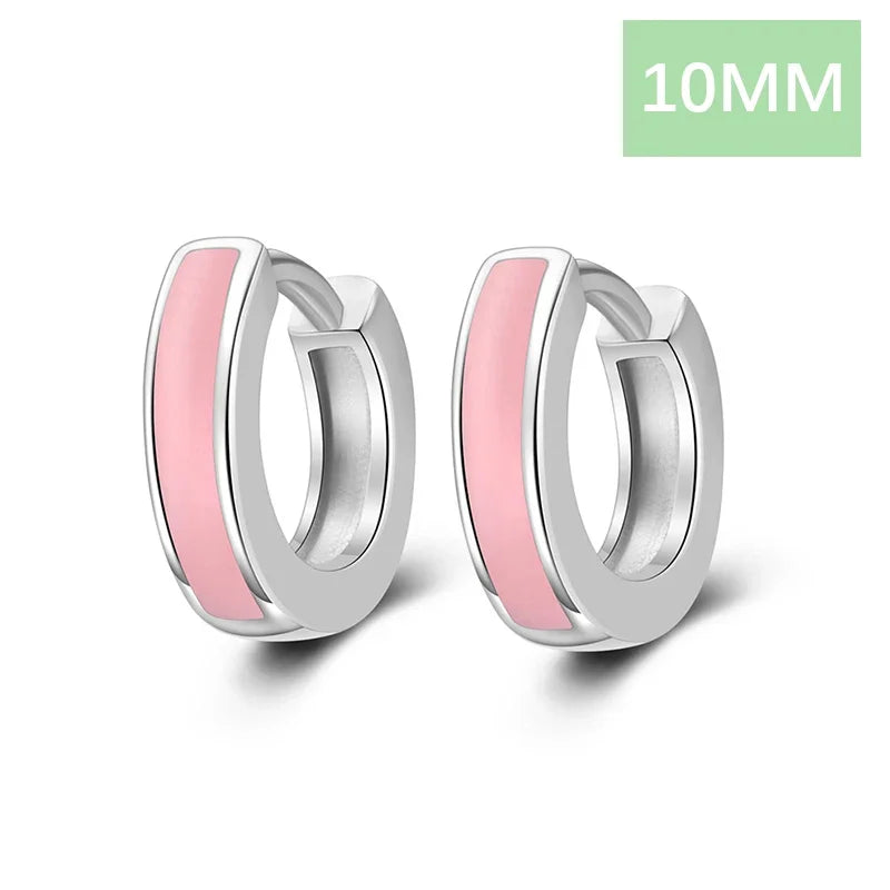 TrustDavis 925 Sterling Silver Hoop Earrings Black White Hoops Birthday Gift for Women Huggie Silver 925 Jewelry Brincos DA1800