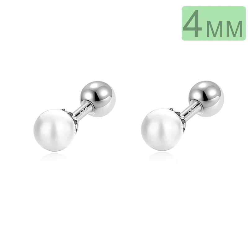 TrustDavis Real 925 Sterling Silver 4/5/6mm Synthesis Pearl Screw Stud Earring for Women Party Mini Minimalist Jewelry DA2870