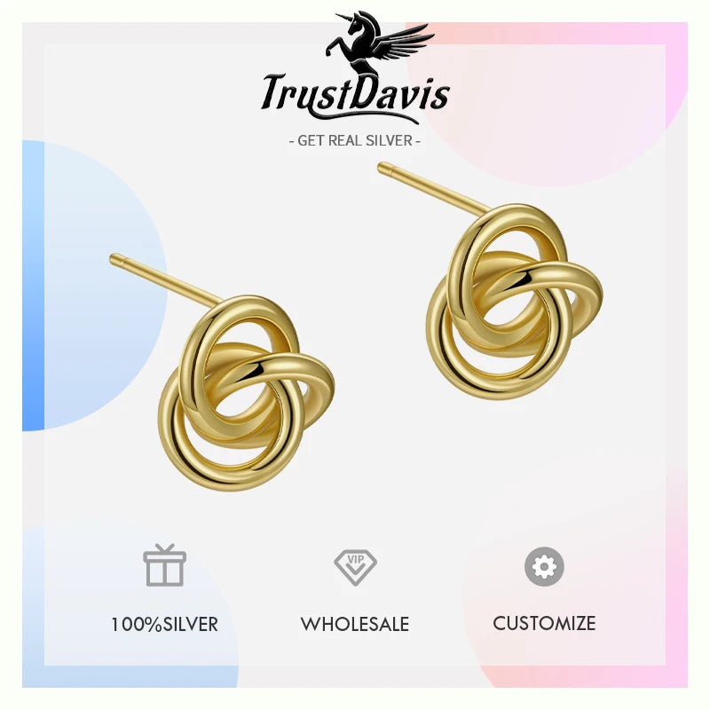 TrustDavis 925 Sterling Silver Women's Stud Earrings Fashion Simple Rose Hoop Earrings for Women Girls Jewelry Gift DS4407