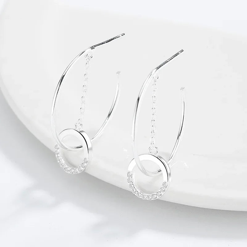 TrustDavis Real 925 Sterling Silver Fashion Semicircle Round Tassel Stud Earrings For Women Wedding Party Fine Jewelry DA2506