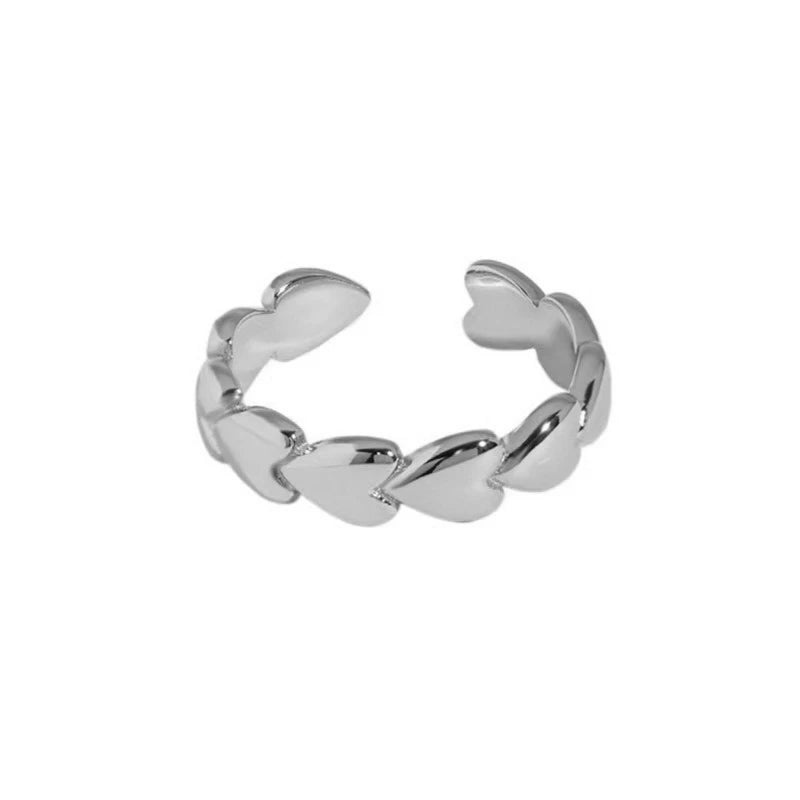 TrustDavis 925 Sterling Silver Women's Fashion Simple Heart/Heart Cross Open Ring for Women Girls Jewelry Gift DS4340