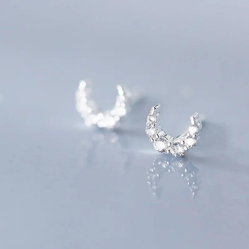 TrustDavis Real 925 Sterling Silver Fashion Sweet Mini Moon CZ Charm Stud Earrings For Women Wedding Party Fine Jewelry DA1531