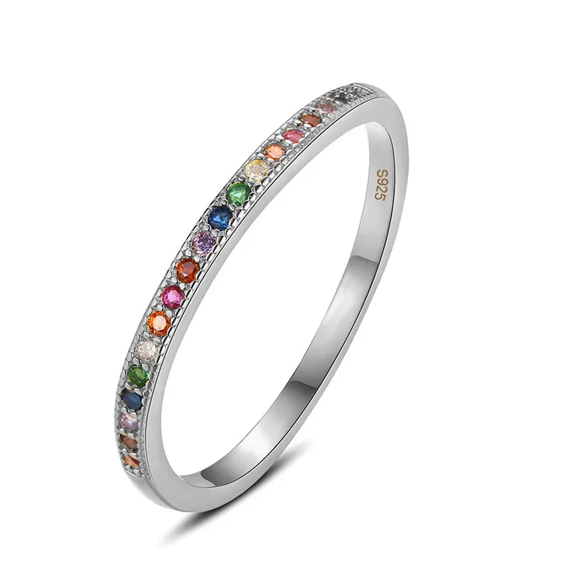 TrustDavis Real 925 Sterling Silver Ring Jewelry Colorful Zircon Wave Finger Ring For Women Wedding Birthday Party Gift DA2676