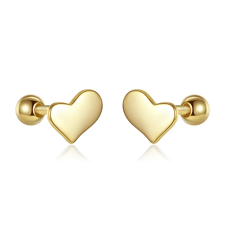 Trustdavis 100% 925 Sterling Silver Heart Screw Stud Earrings For Women Children Baby Girls Kids Mini Minimalist Jewelry DA77