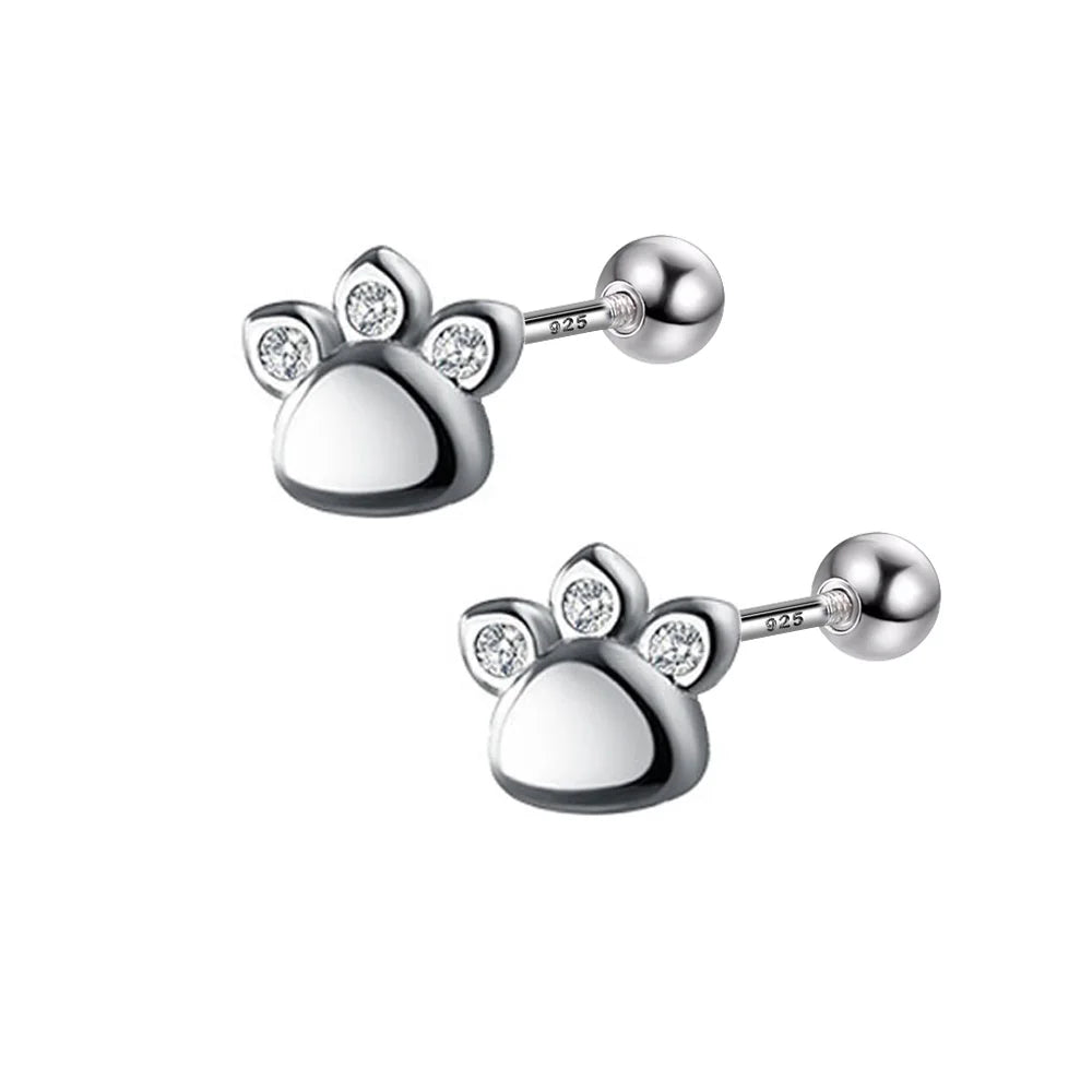 TrustDavis Real 925 Sterling Silver Fashion Sweet Cat's Paw CZ Screw Stud Earrings For Women Wedding Party Fine Jewelry DB1138