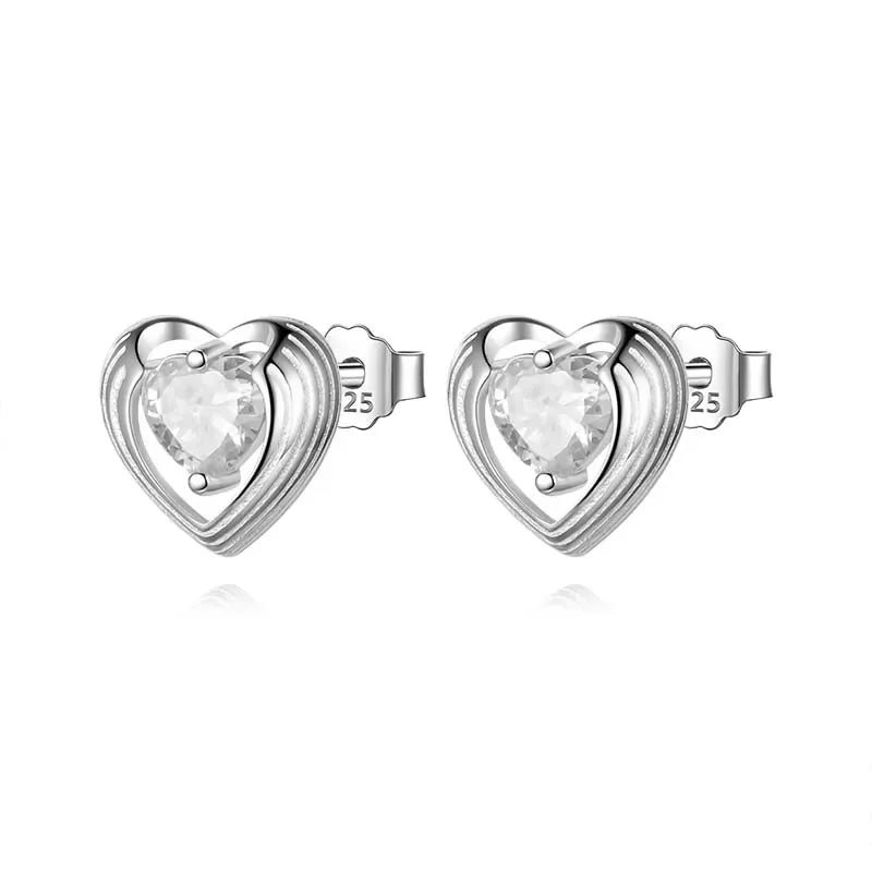 TrustDavis Girls Real 925 Sterling Silver Heart Colorful Zircon Stud Earrings for Sweet Daugther Fine S925 Jewelry DS4505