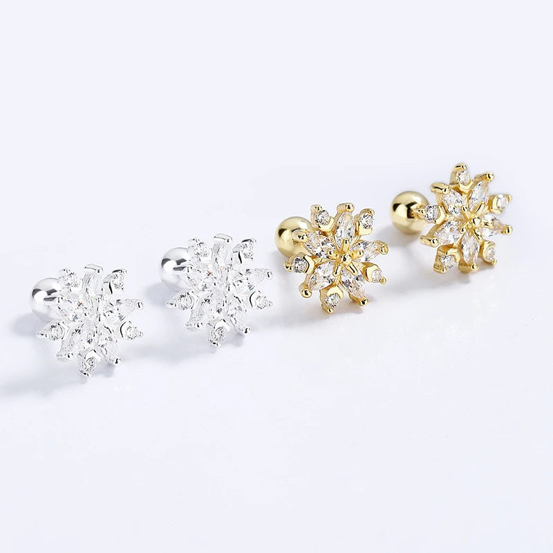 TrustDavis Real 925 Sterling Silver 2022 Sweet Snowflake CZ Screw Stud Earrings For Daughter Girls Christmas Gift Jewelry DG0061
