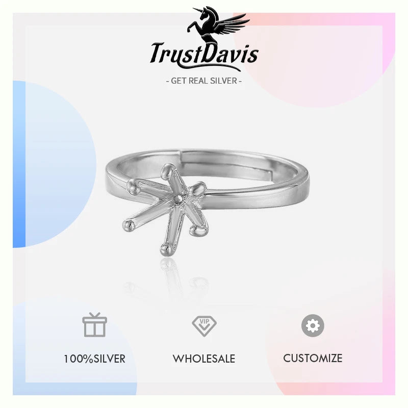 TrustDavis Real 925 Sterling Silver Fashion Six Claw Couple Ring Empty Stand Handmade DIY Accessories Wholesale DZ1688