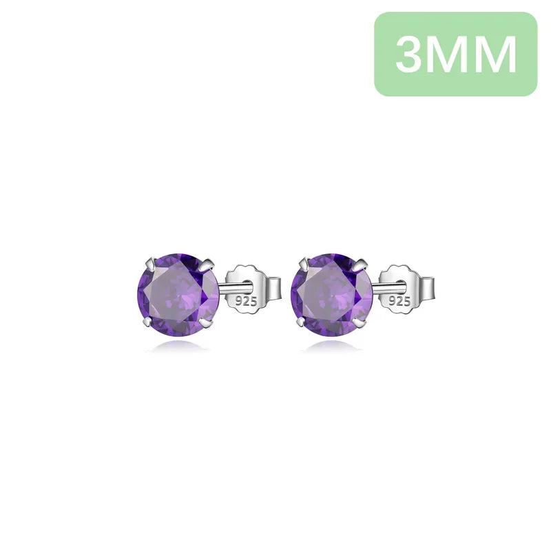 TrustDavis 100% 925 Sterling Silver Purple CZ Stone Stud Earrings Small Cute Gift For Girls Women Fine Jewelry Wholesale DS910