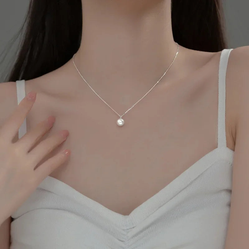 Trustdavis Real 925 Sterling Silver Fashion Synthesis Pearl Charm Clavicle Necklace For Women Wedding Party Fine Jewelry DA2244