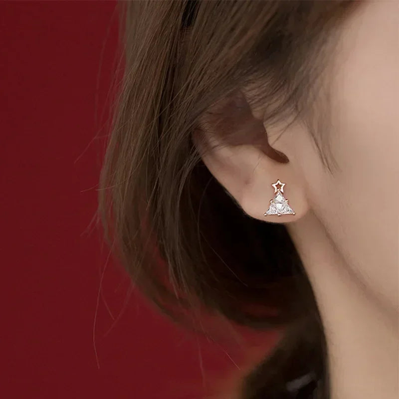 Trustdavis Genuine 925 Sterling Silver Christmas Tree Dazzling CZ Stud Earrings For Women Valentine's Day Fine Jewelry DS646