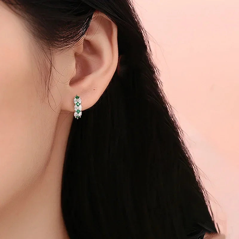 TrustDavis 2024 Real 925 Sterling Silver Green Zircon Hoop Earrings Women Daughter Birthday Party Gift Jewelry DS4443