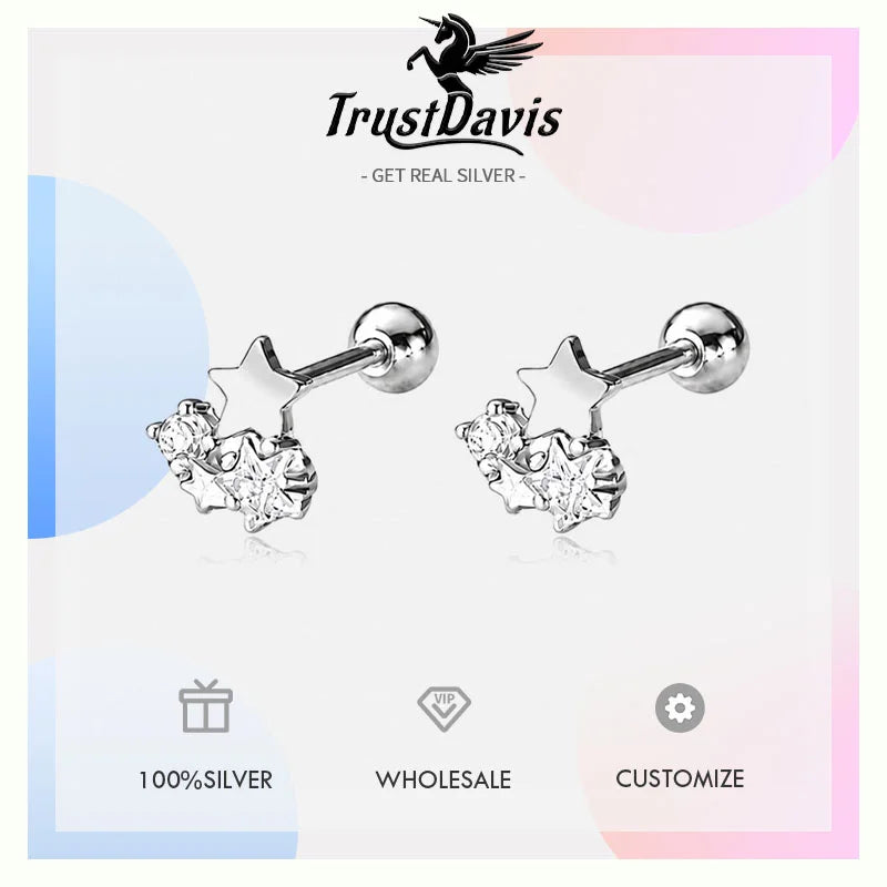 Star-shaped Zircon Silver Stud Earrings DS4904