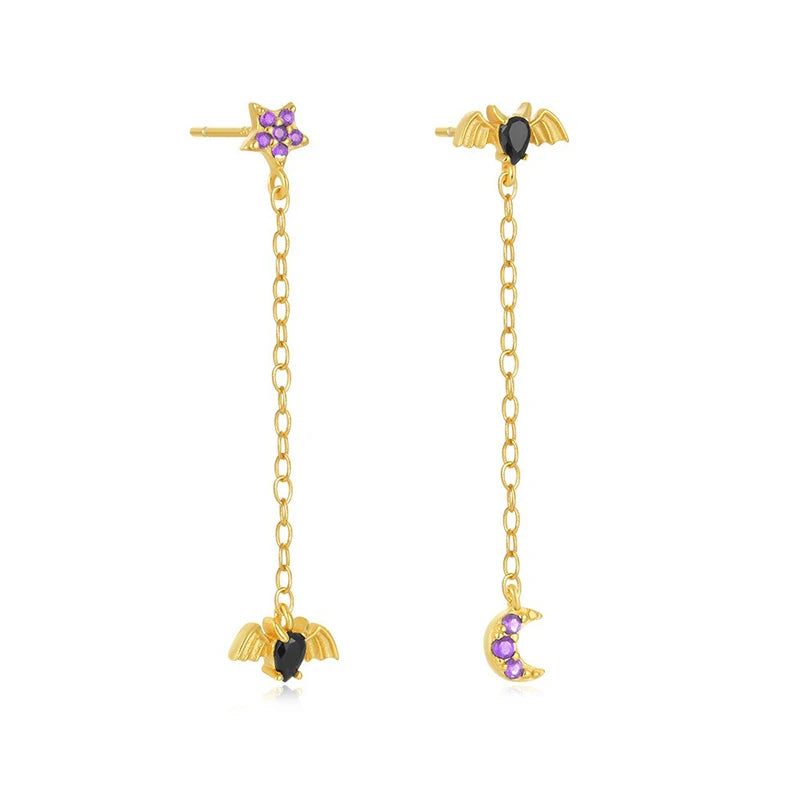 TrustDavis Real 925 Sterling Silver Women's Fashion Halloween Spider and Bat Earrings for Women Girls Gift Fine Jewelry DS4690