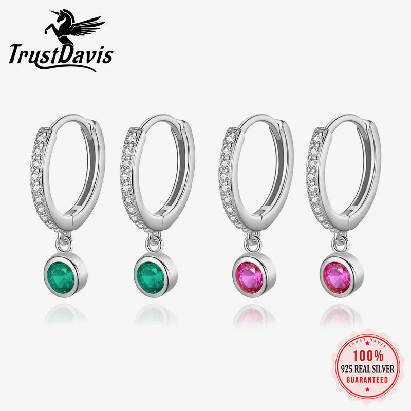 Trustdavis Real 925 Sterling Silver Round Pendant Hoop Earrings For Women Wedding Party Fine Colour Dazzling Jewelry DA2739