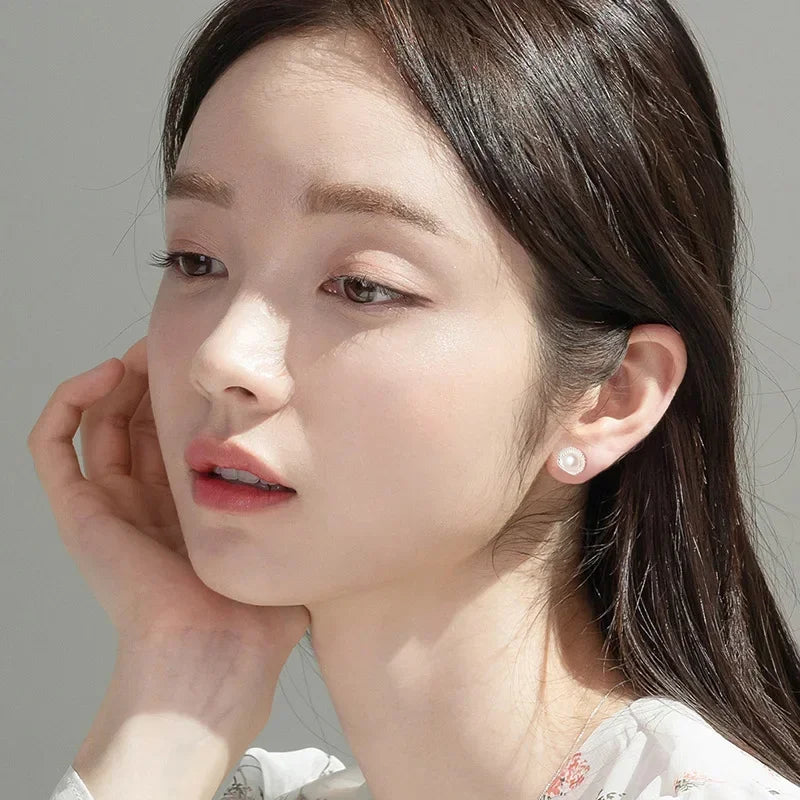 Trustdavis Real 925 Sterling Silver Fine Pearl Shells Screw Stud Earrings Women Daughter Birthday Party Gift Jewelry DS4327