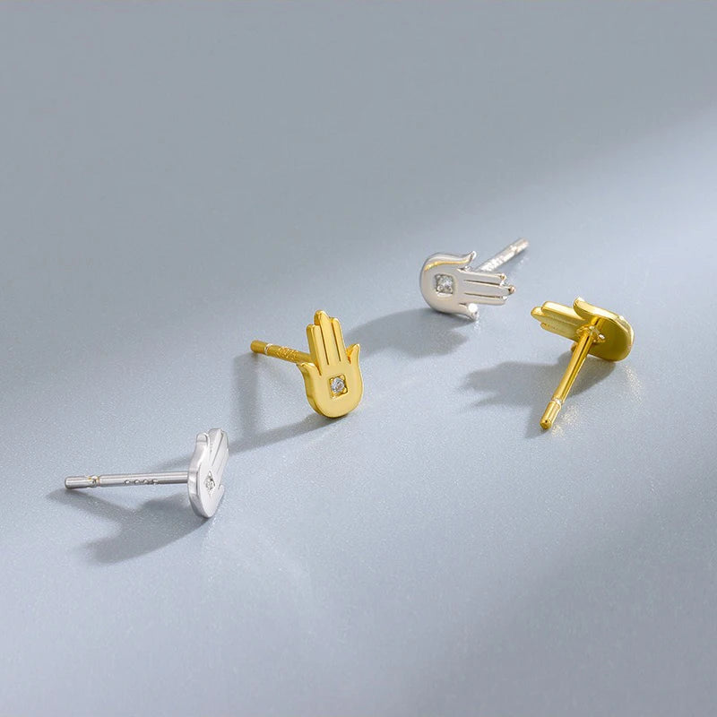 TrustDavis 925 Sterling Silver Women's Fashion Simple Devil Half Palm Zirconia Earrings for Women Girls Jewelry Gift DS4280