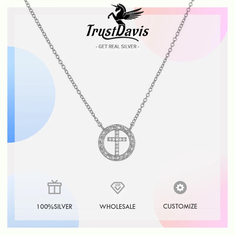 Round Hollow Cross Zircon Necklace DS4766