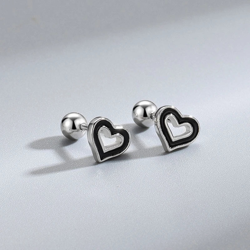 TrustDavis 925 Sterling Silver Women's Fashion Simple Epoxy Hollow Heart-shaped Earrings for Women Girls Jewelry Gift DS4405