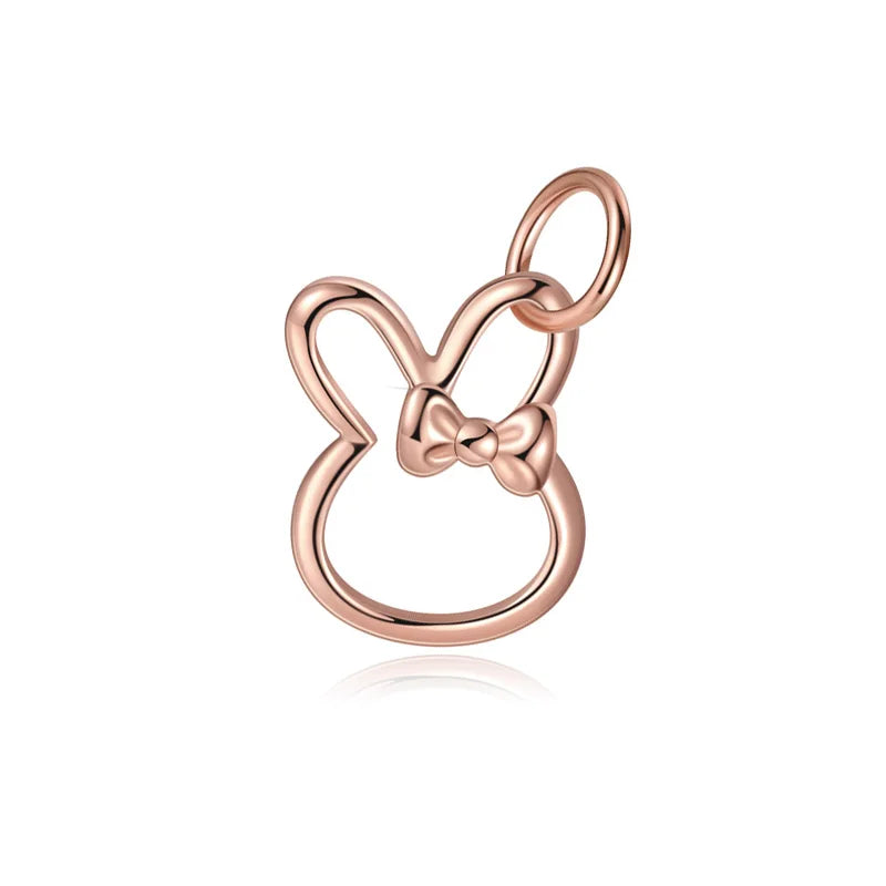 TrustDavis 925 Sterling Silver Classic Fashion Cute Rabbit Bow Pendant DIY Necklace Bracelet Accessories Fine Jewelry DZ1836