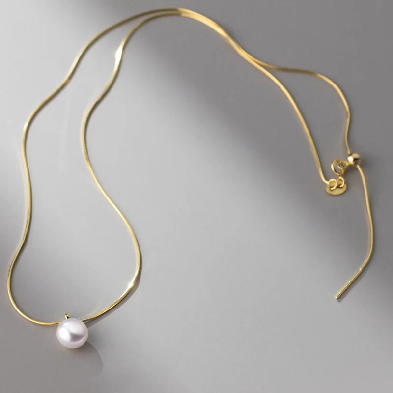 TrustDavis Girls 925 Solid Sterling Silver Necklace Pearl Snake Bone Pendant Lady Girls Birthday Gift Fine S925 Jewelry DS4343