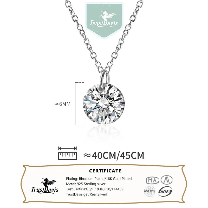 Trustdavis 100% 925 Sterling Silver Dazzling Cubic Zircon Round Circle CZ Pendant Necklace For Women Silver 925 Jewelry DS842