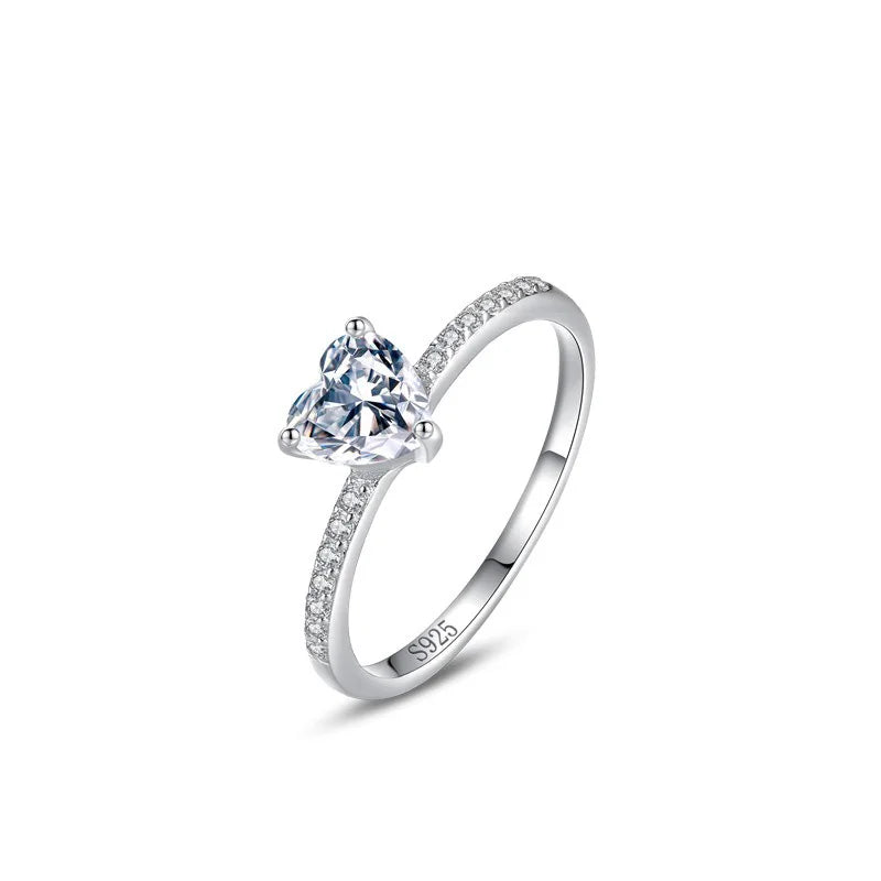 TrustDavis Plata de Ley 925 auténtica anillo de corazón de circón rosa a la moda para mujer joyería de regalo de compromiso de boda DS4239