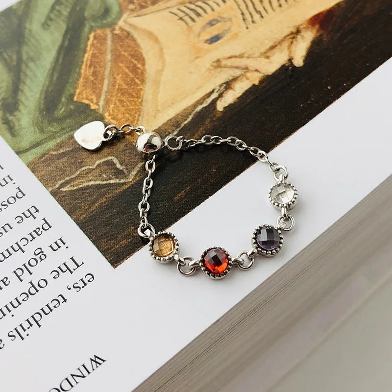 Fashion Elegant Colored Zircon Chain Ring DS4226