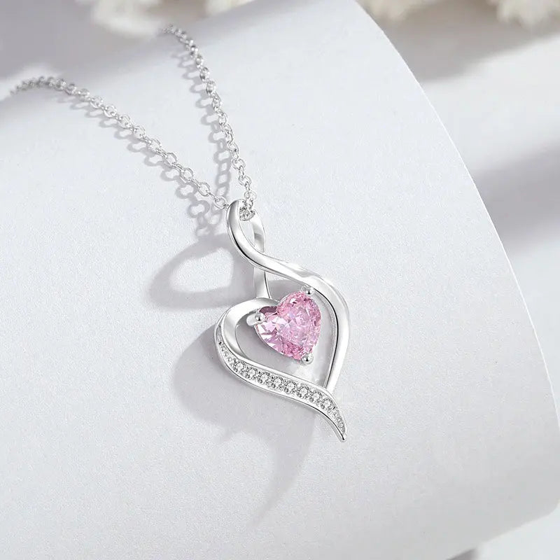TrustDavis 925 Sterling Silver Women's Heart Shaped with Heart Diamond Necklace for Mother's Day Birthday Gift Jewelry DS4193