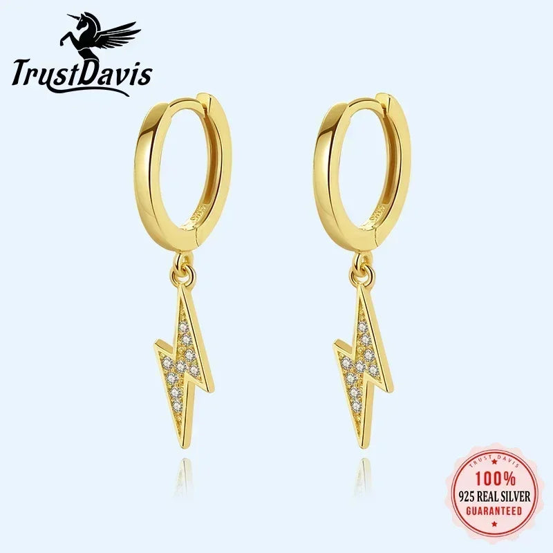 Trustdavis Minimalist 925 Sterling Silver Sweet Lightning CZ Charm Drop Earring For Women Wedding Party Jewelry Gift DA491-L