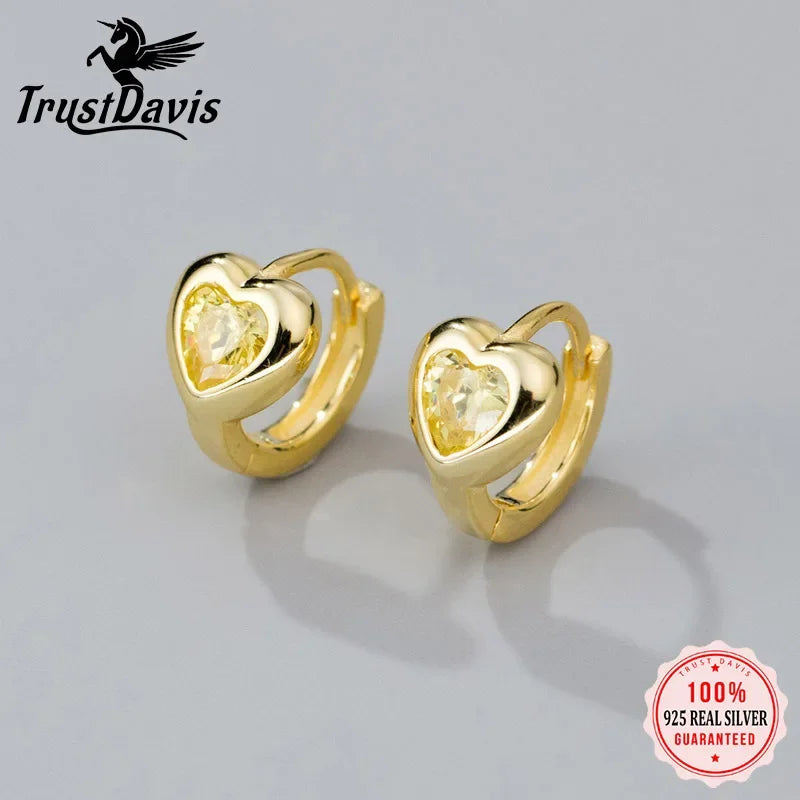 TrustDavis Girls Real 925 Sterling Silver Love Heart Hoop Earrings for Women Daughter Birthday Gift Fine Jewelry DS4284