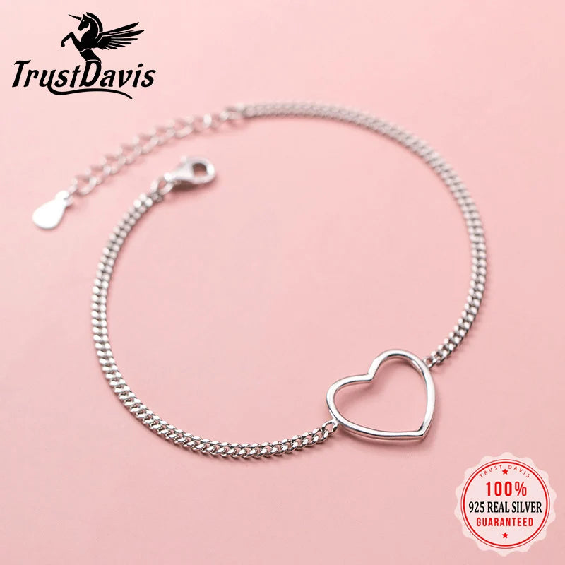 Trustdavis 925 Sterling Silver Fashion Women's Jewelry Romantic Heart Chain Anklets For Wife Best Friend Drop Shipping DA1169