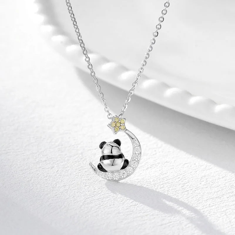 Star and Moon Panda Zircon Necklace DS4926