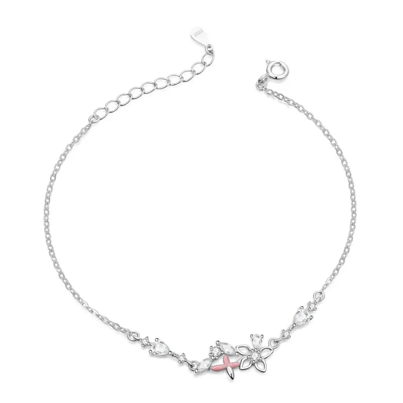 TrustDavis Flower Zircon Bracelet 925 Sterling Silver Sweet Fashion Bracelet for Women Wedding Birthday Fine S925 Jewelry DS4129