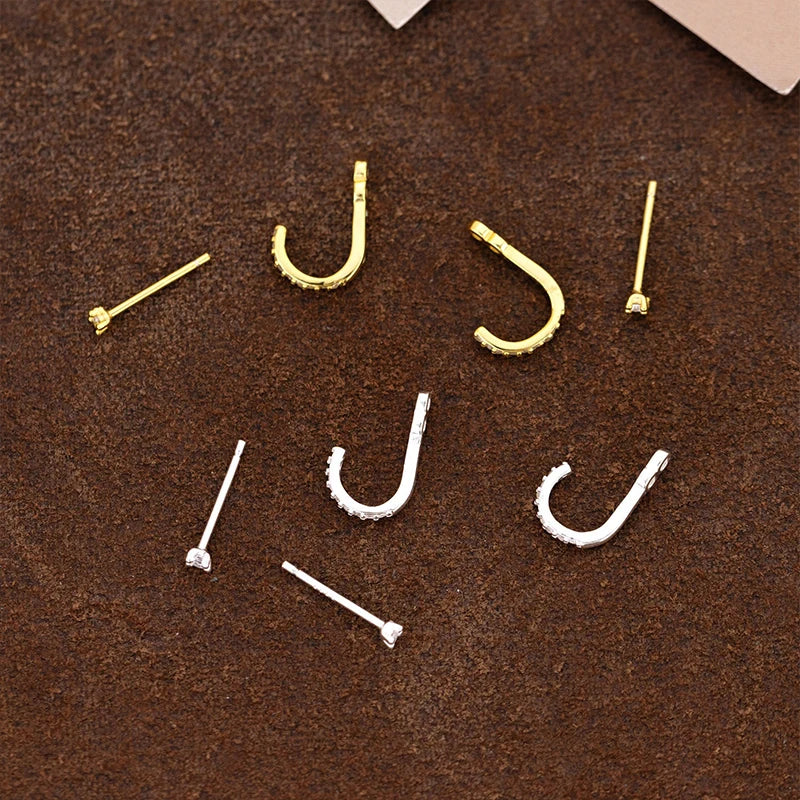 TrustDavis Real 925 Sterling Silver Fashion Sweet J-shaped Zircon Earrings for Women Girls Christmas Jewelry Gift DS4709