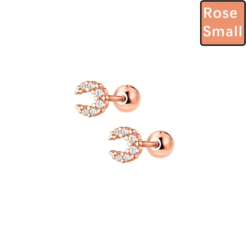 Mini Moon Dazzling Screw Stud Earrings DS564