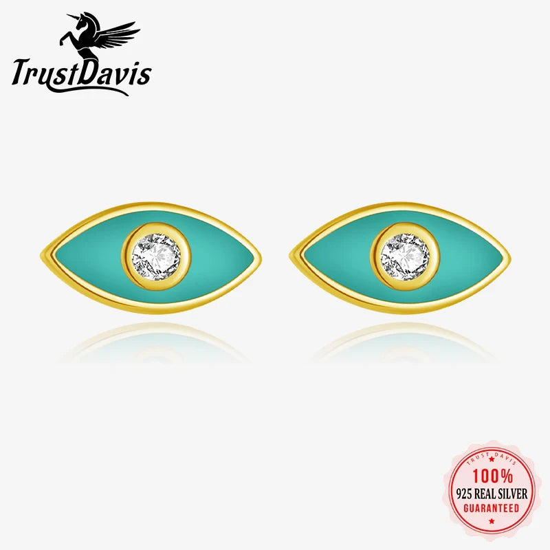 TrustDavis Real 925 Sterling Silver fashion fine small eyes Stud Earrings for Women Minimalist Jewelry DA3236