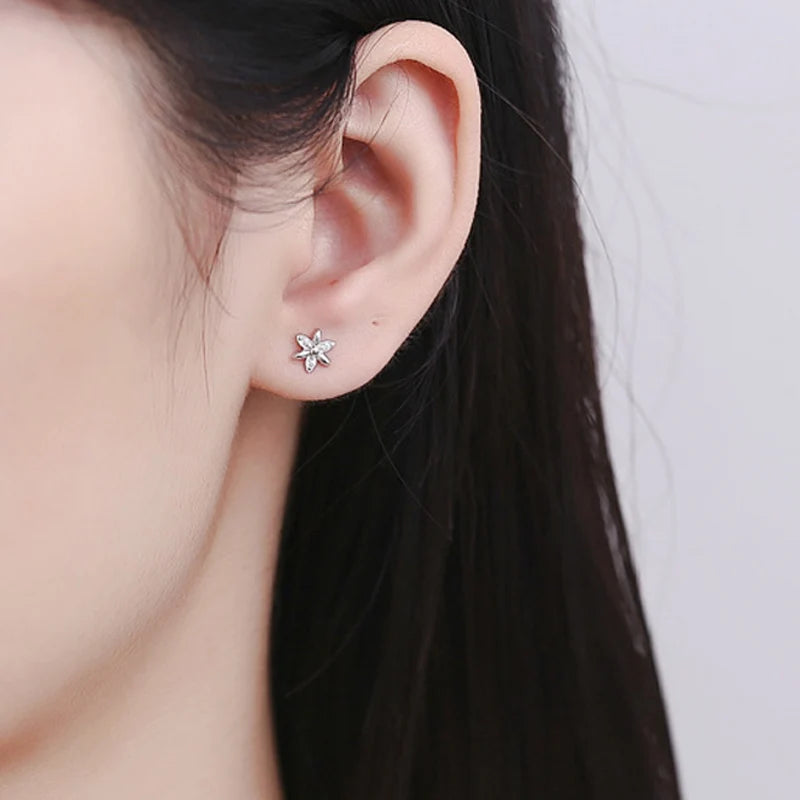 Trustdavis Real 925 Sterling Silver Asymmetrical Flowers Stud Earrings Women Girls Daughter Birthday Party Gift Jewelry DS4426