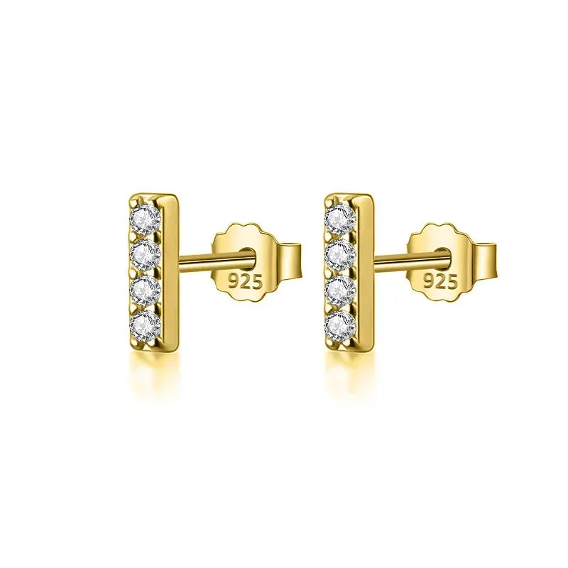 TrustDavis Real 925 Sterling Silver Minimalist Sweet Mini Stick CZ Stud Earrings For Women Wedding Fine S925 Jewelry Gift DS2209