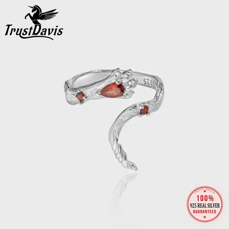 TrustDavis S925 Solid Sterling Silver Cute Cat Claw Cocktail Opening Ring for Women Grils Party Fine Jewelry Wholesale DS3863