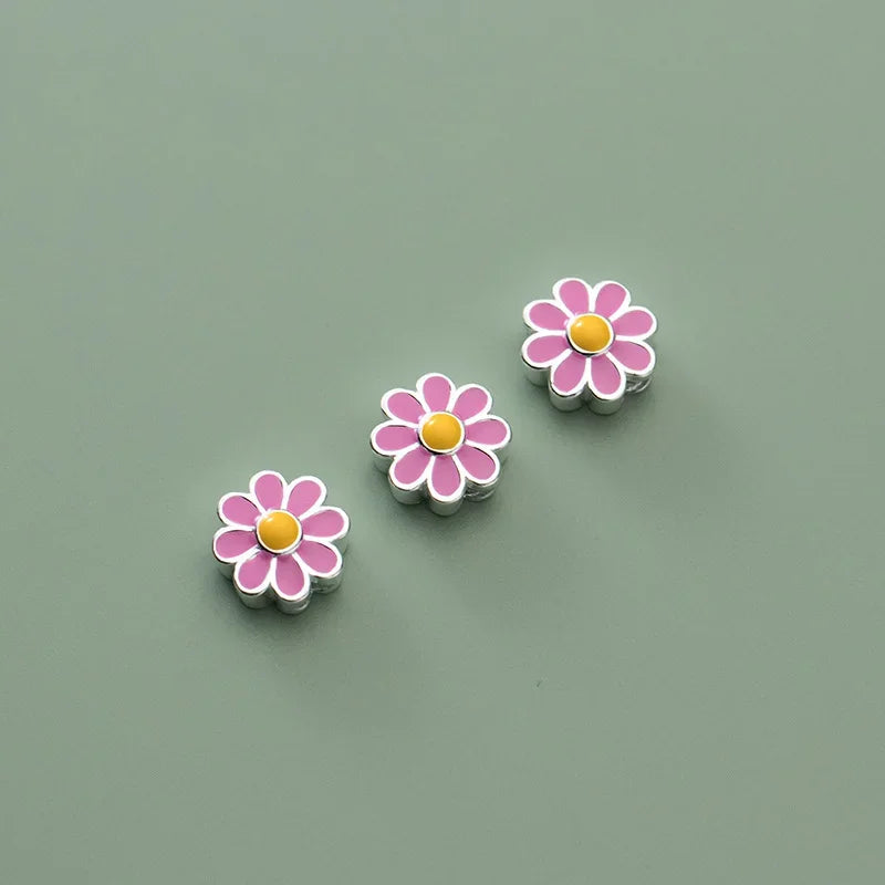 TrustDavis Real 925 Sterling Silver Fashion Cute Pink Green Flower Handmade DIY Necklace Bracelet Accessories Fine Jewelry HY865