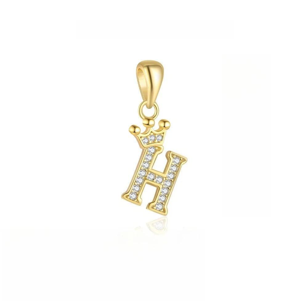 TrustDavis 925 Sterling Silver Women's Fashion Crown 26 Letter Pendant Zircon Necklace for Women Girls Jewelry Gift DS4445