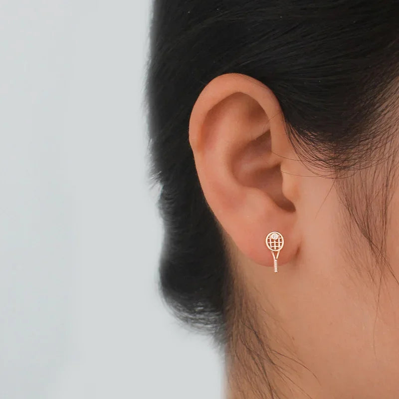 TrustDavis 925 Sterling Silver Women's Fashion Small Tennis Racket Stud Earrings Gift For Girls Teens Earring Jewelry DS1283