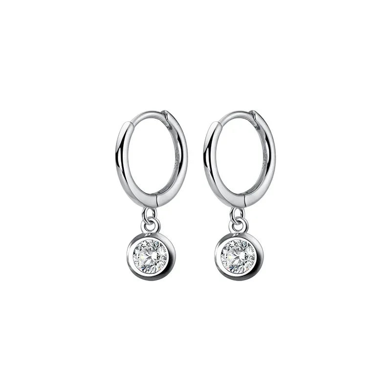 Fashion Round Shiny CZ Charm Hoop Earrings DB1160