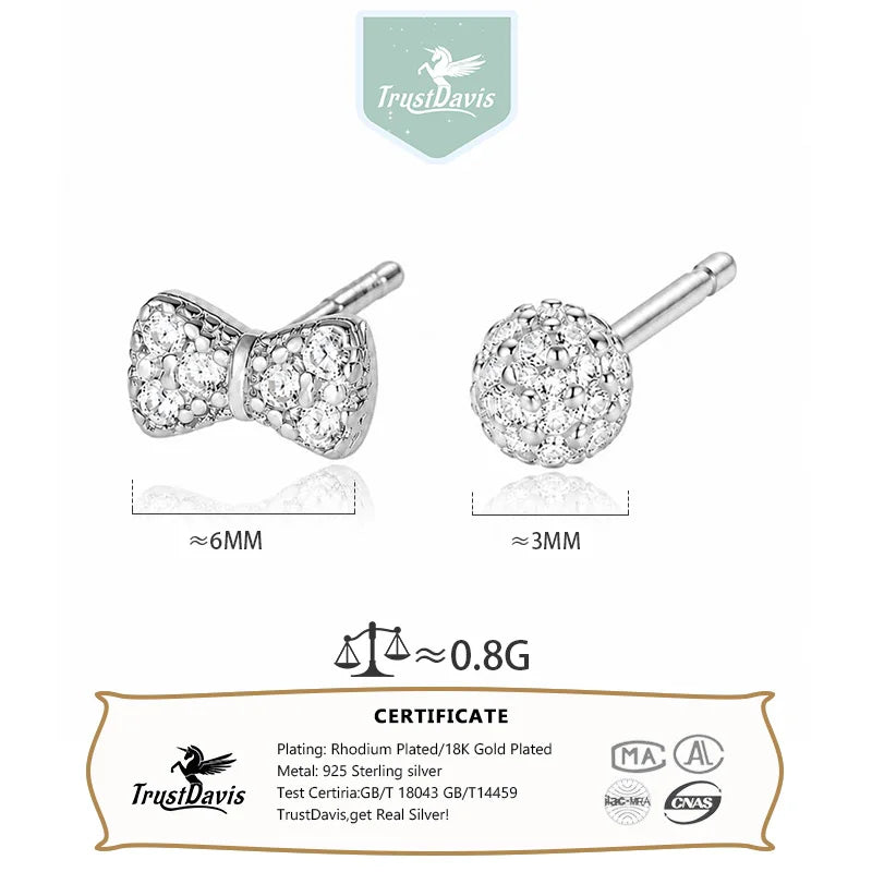 Round and Bow Zircon Stud Earrings DS4914