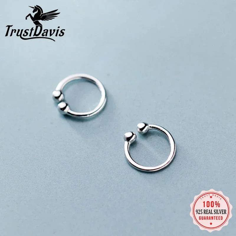 TrustDavis 2pcs 100% 925 Sterling Silver Beads Clip on Earrings Ear Cuff For Women Sterling Silver Jewelry Earring Gift DA399